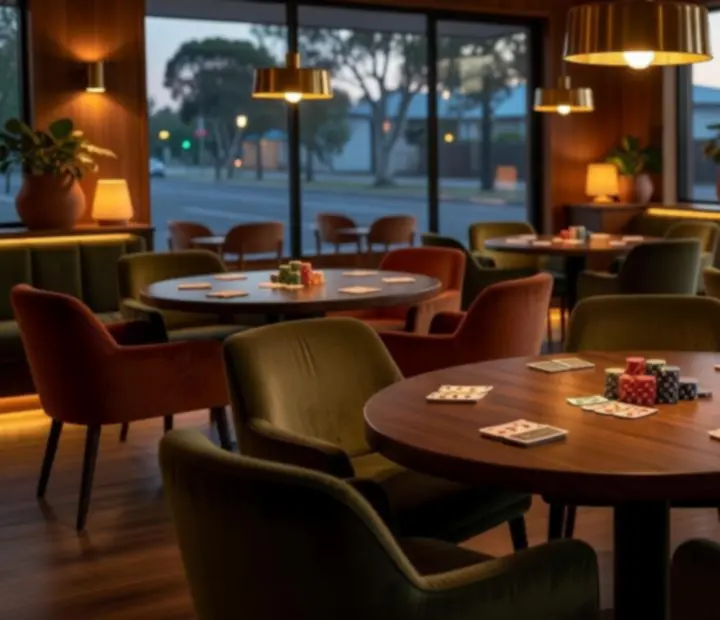 ADSIGHT LTD card lounge interior with brass lamps and upholstered chairs
