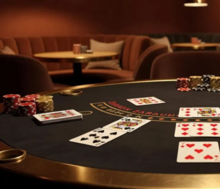 Blackjack table with cards and chips in an intimate lounge setting at ADSIGHT LTD