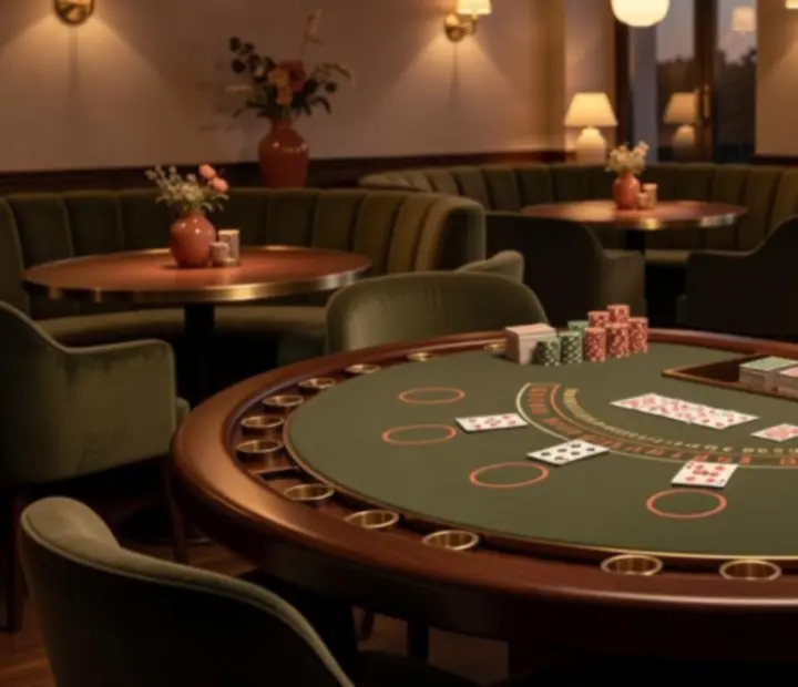 An intimate evening blackjack table set within the warm interior of ADSIGHT LTD