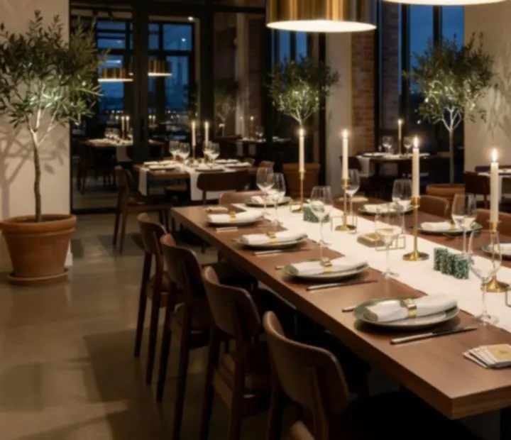 Private dining event set up with candles and table settings at ADSIGHT LTD